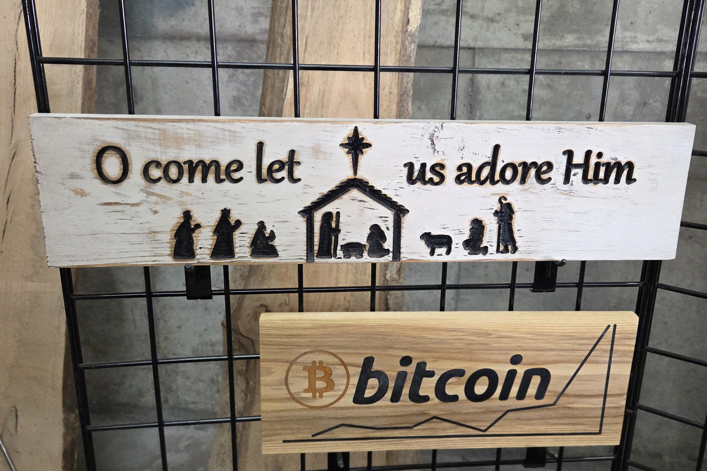 Sign Distressed Nativity - O come let us adore Him