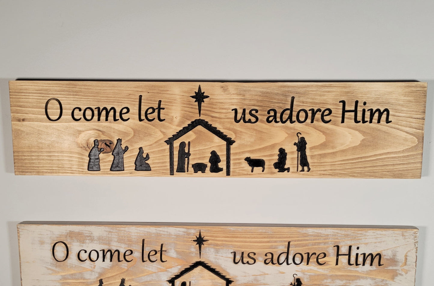 Sign Distressed Nativity - O come let us adore Him