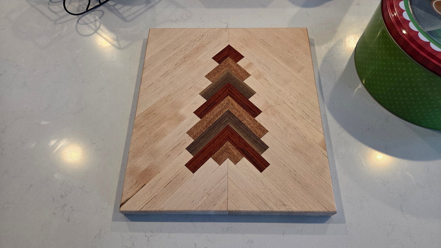 Custom Reversible Chevron Christmas Tree Cutting Board | Maple, Walnut, Mahogany & Cherry