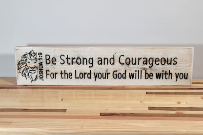 Lion - Be Strong Distressed White Sign