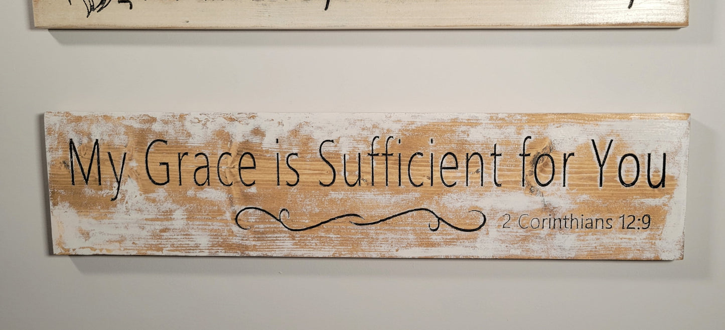 My Grace Distressed White Wood Sign